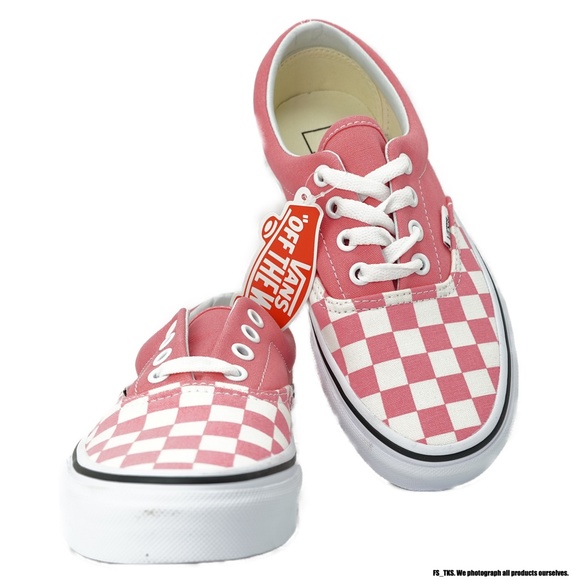 vans era checkerboard strawberry pink white